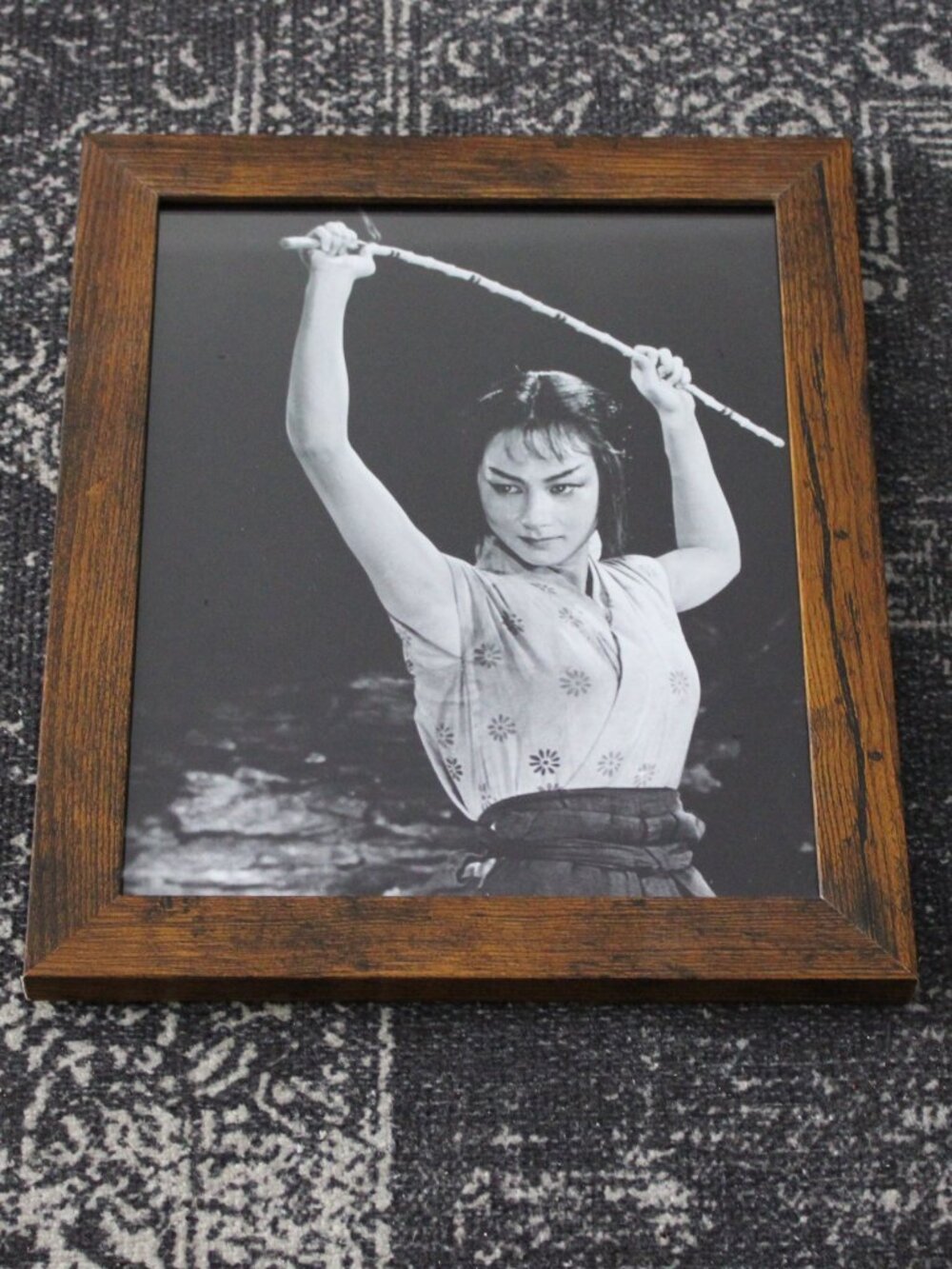 Framed Vintage Japanese Martial Arts Photo Print - Samurai Woman Staff
